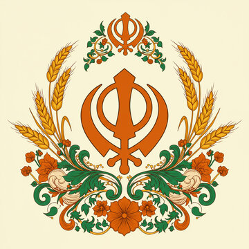 sikh symbol ornate floral design clip art preview