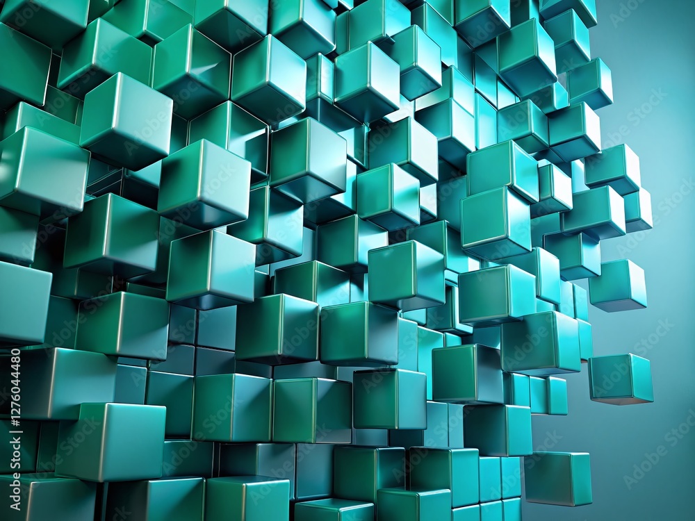 Poster abstract teal background vertical cube loop animation with copy space for text - modern architectura