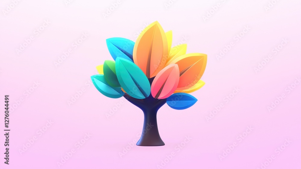 Poster vibrant stylized tree with colorful leaves on soft gradient background