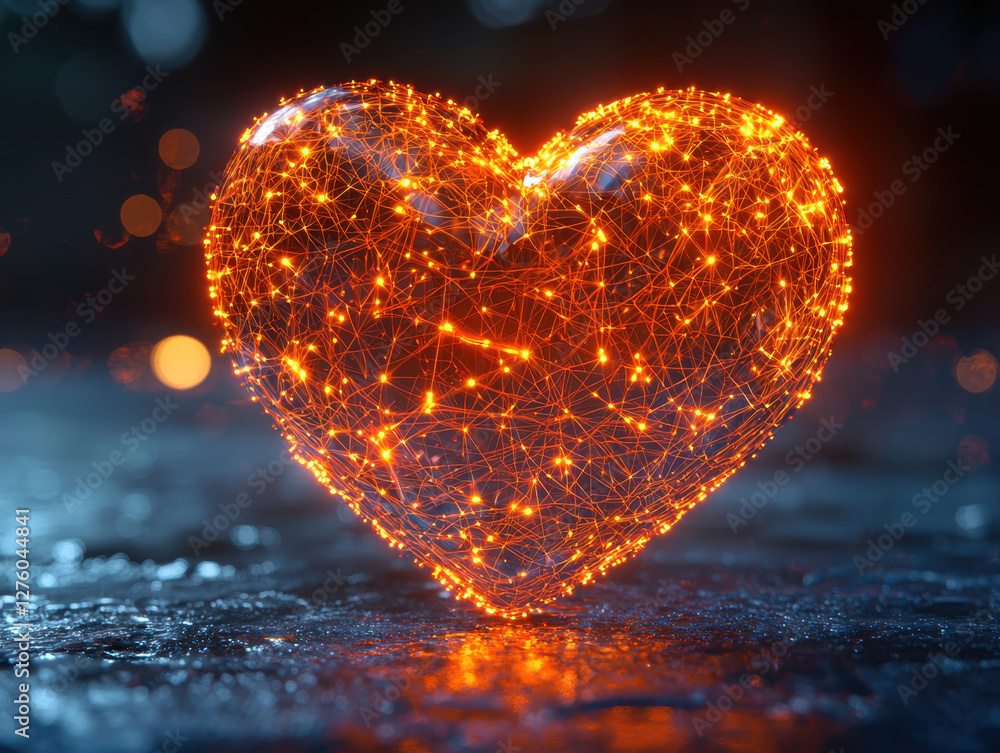 Poster luminous ai heart of crystalline nanobots reshaping with emotions showcasing advanced artificial com