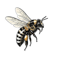 Fototapeta premium Illustration of a stunning bee flying beautiful Drawing, isolated on transparent background, macro, incredible Nectar 