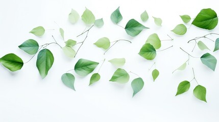 Obraz premium green leaves falling on white