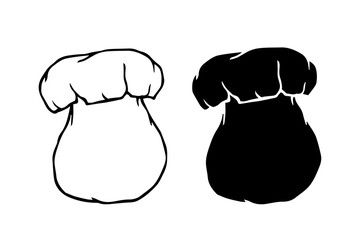 Line sketch, stamp, silhouette of porcini mushrooms. Vector graphics.