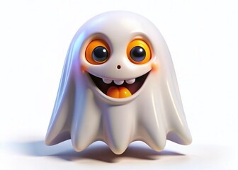 Obraz premium Adorable 3D Ghost with Big Eyes Smiling - Halloween Digital Art