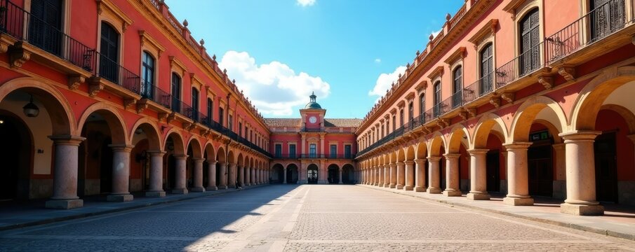 Arcada de la plaza mayor con arcos y columnas, alturas, edificios antiguos, columnas