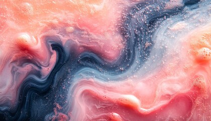Fototapeta premium Abstract colorful ink splash with dynamic red, blue, and orange tones. Fluid patterns with fine details create a futuristic look, perfect for wallpapers and creative backgrounds.