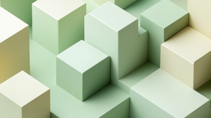 Obraz premium Abstract Green and Beige Cube Composition: A 3D Render of Interlocking Geometric Shapes