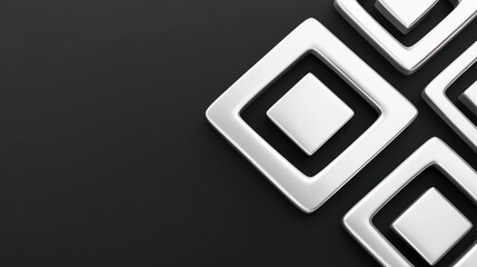 Silver Square Abstract Design on Black Background