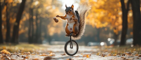 a squirrel riding a unicycle