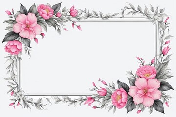 Floral Frame with Delicate Pink Flowers on a White Background, Creating the Perfect Template