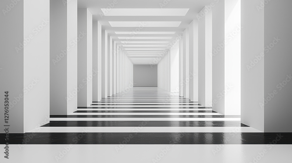 Poster monochrome abstract composition featuring high-contrast forms in an elegantly minimalist space with 