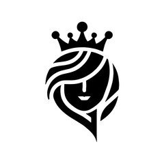 Modern Black Silhouette Logo for Beauty Parlor with Geometric Woman's Face and Crown 