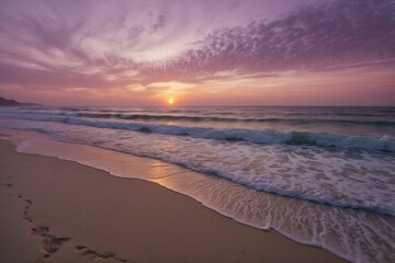 Fototapeta premium Pink and Purple Sunset Over the Ocean, Reflected in Soft Pastel Tones