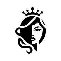Modern Black Silhouette Logo for Beauty Parlor with Geometric Woman's Face and Crown 
