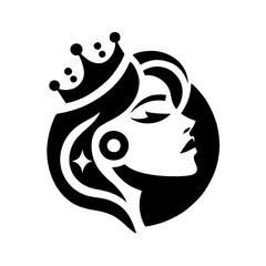 Modern Black Silhouette Logo for Beauty Parlor with Geometric Woman's Face and Crown 