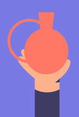 Handmade pottery. Ceramic vessels creation. Making pottery on wheel. Сontemporary artisan crafts. Flat vector illustration.