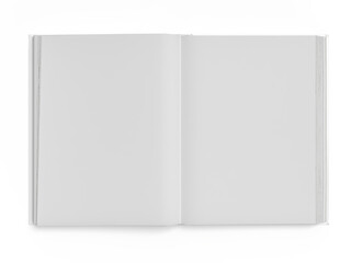 3D white open book and hard cover cover with blank page mockup design isolated on background. Blank template for presentation a publication, notebook, catalogs, magazines, diary, journal, booklet