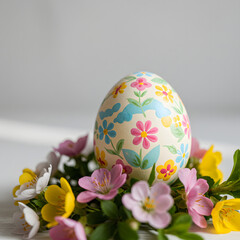 Decorated Easter Egg with Colorful Flowers
