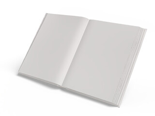 3D white open book and hard cover cover with blank page mockup design isolated on background. Blank template for presentation a publication, notebook, catalogs, magazines, diary, journal, booklet