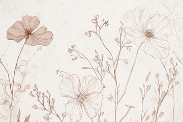 A hand-drawn vintage botanical illustration background with intricate linework, subtle earth tones, and delicate floral elements.