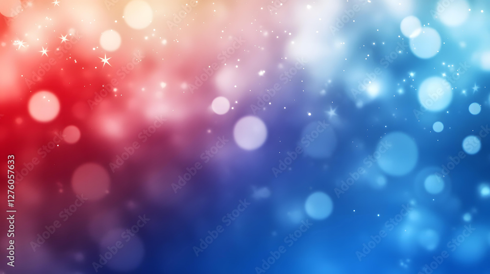 Poster Abstract Red and Blue Bokeh Background with Sparkling Lights and Glowing Circles