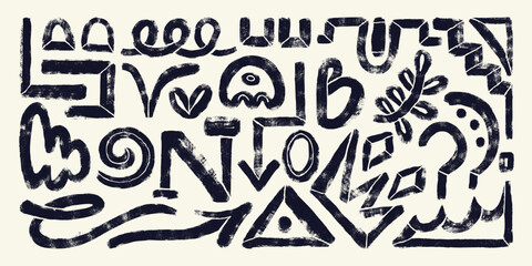 Hand Drawn Grunge Abstract Line Silhouettes with Black Bold Brush Strokes Isolated on White Background. Playful and modern geometric design drawn with thick lines 