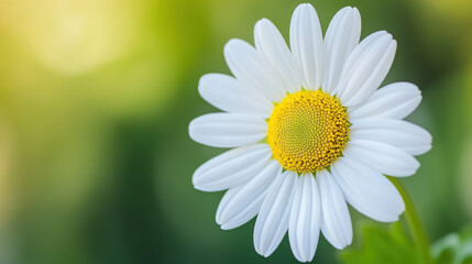 Fototapeta premium white daisy in full focus, showcasing every petal and vibrant yellow center, evokes sense of tranquility and beauty in nature