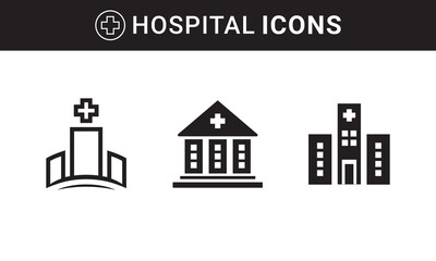 Hospital icon set , medical hospital buildings architecture vector health care business construction vector illustration . editable stock .