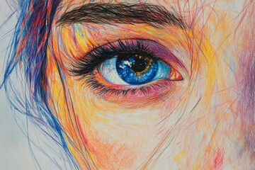Fototapeta premium Colorful close-up of a detailed eye with vibrant hues and expressive emotions captured in art