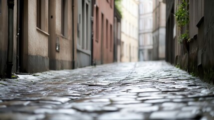 Wandering through a desaturated European alleyway, admiring historic buildings, soft light reflections, and experiencing timeless urban charm.