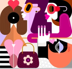 Gardinen Abstraktion Kunst Three women and a girl in a smart dress graphic illustration.  ©  danjazzia