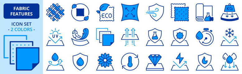 Icons in two colors about fabric features
