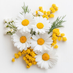 Obraz premium Delicate white daisies and vibrant yellow flowers create cheerful arrangement, perfect for brightening any space. This elegant floral display evokes feelings of joy and freshness