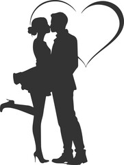 Romantic loving couple silhouette vector happy moment.