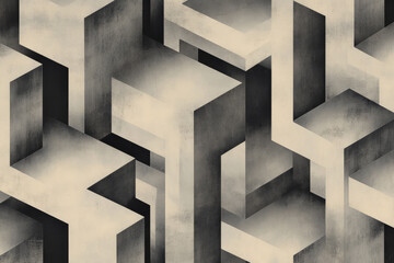 Obraz premium A modernist brutalist abstract pattern with minimalist concrete cubes, layered symmetry, and a cold monochrome feel.