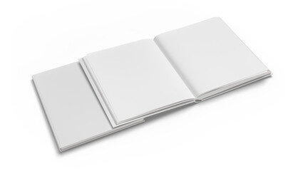 3D white open book and hard cover cover with blank page mockup design isolated on background. Blank template for presentation a publication, notebook, catalogs, magazines, diary, journal, booklet