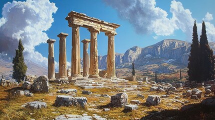 Corinth: Temple of Apollo in the Ancient Greek Ruins of Hellenic Corinth