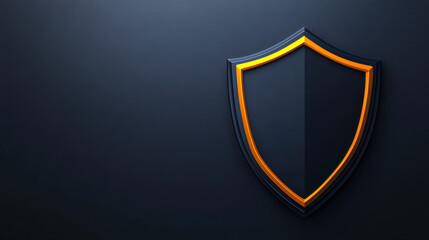 sleek shield design with orange outline against dark background, symbolizing protection and security. This modern graphic conveys strength and reliability