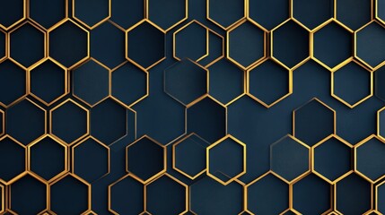 abstract dark blue and gold hexagon pattern background