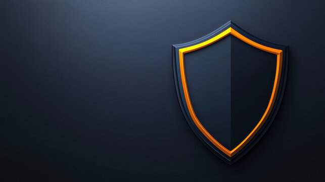 sleek shield design with orange outline against dark background, symbolizing protection and security. This modern graphic conveys strength and reliability