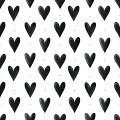 Watercolor balck heart seamless pattern illustration, transparent background 