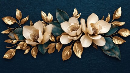 elegant gold and teal magnolia floral arrangement