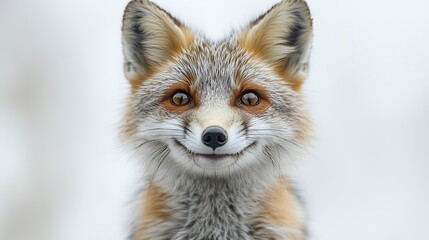Smiling fox in snowy forest, portrait