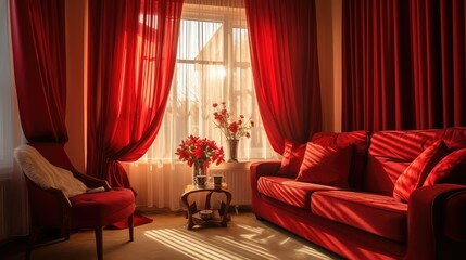 room red curtains