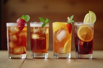 Fototapeta premium Craft Cocktails. Artisanal Beverages Served in Stylish Glasses at Trendy Bar