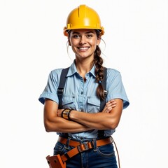 female construction worker with helmet