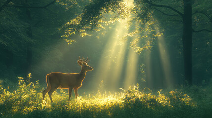 Fototapeta premium Majestic Deer in Sunlit Forest