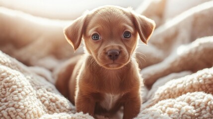 adorable puppy on soft blanket