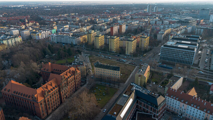 Fototapeta premium Panorama of the city of Wroclaw, central part. View from drone