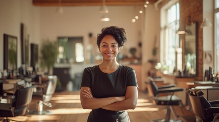 confident female small business owner in her hair salon